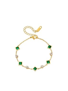Gold Plated Bracelet with Green Gem Accents